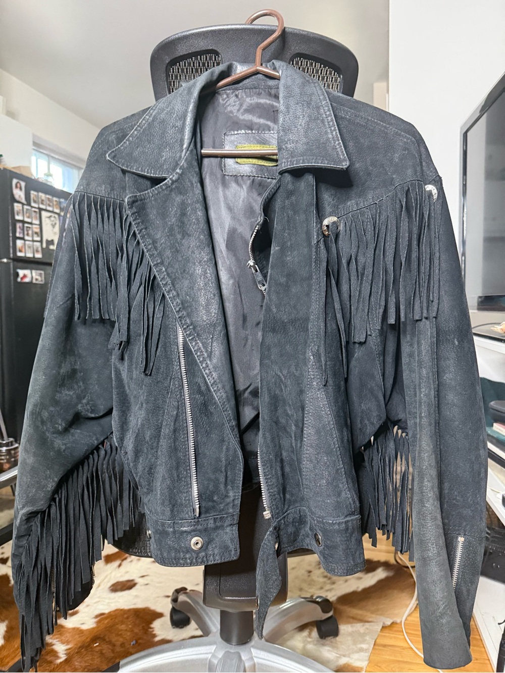 Black Suede Fringe Motorcycle Jacket